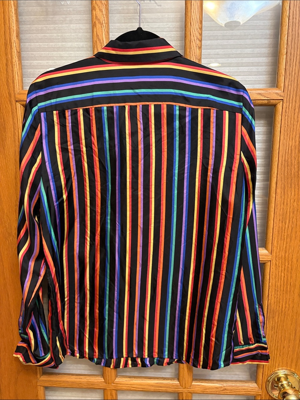 EUC Silk Jones New York Signature Black Multicolor Vertical Stripe Blouse - Picture 4 of 4